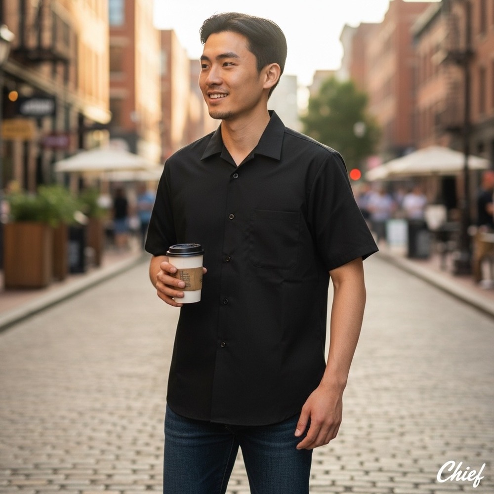 Red Kap Short Sleeve Work Shirt Black Button Front Utility Mens Medium